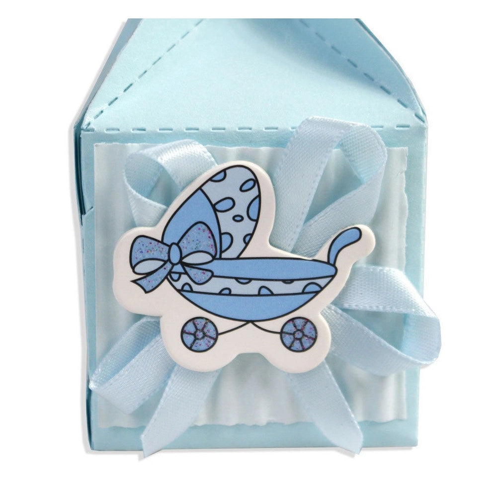 Trade Shop - 12 Scatoline Porta Confetti Nascita Battesimo Bomboniera Azzurro Bimbo Maschio -