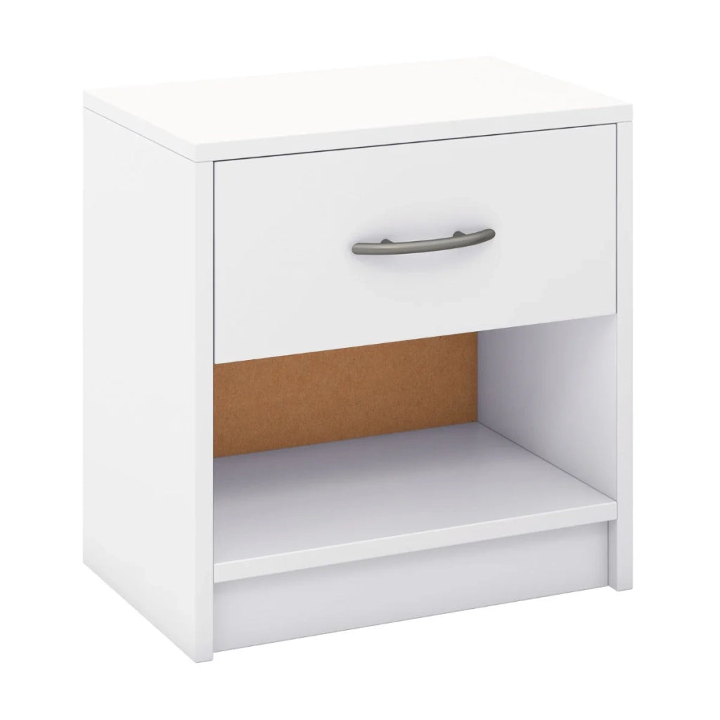 Comodino compatto 38,5 x 28 x 40,5 cm con cassetto e ripiano aperto stile moderno legno ingegnerizzato bianco 20_0013938