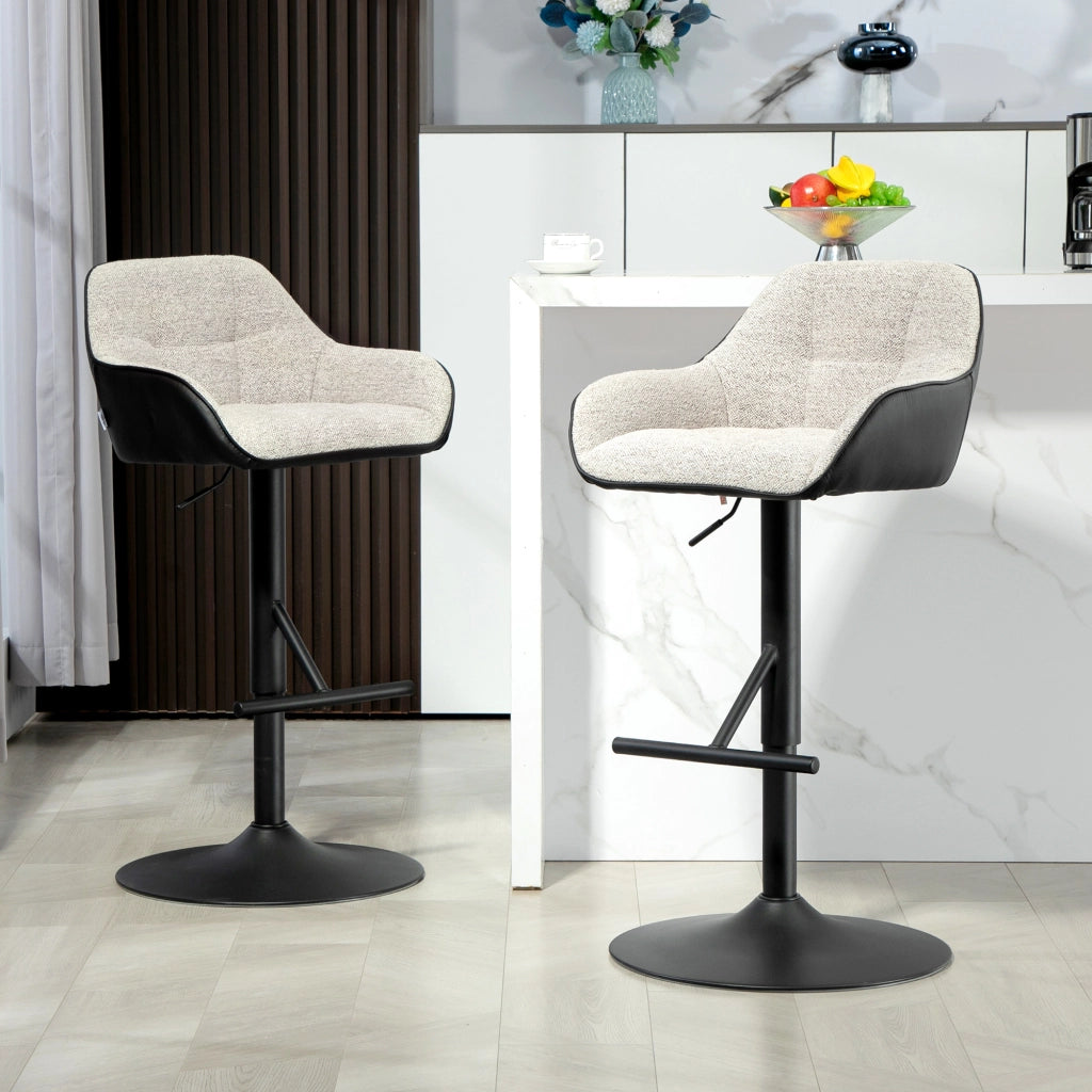Sgabello da bar ¨C zephmum ¨C Grigio, tessuto effetto lino, base in acciaio, altezza regolabile 86,5-108 cm
