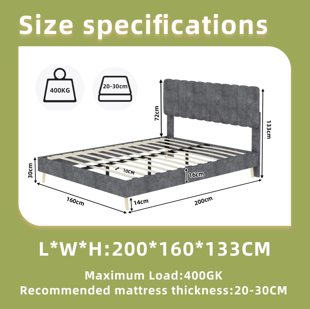 Letto 180x200 cm beige in lino con contenitore， LED e USB， senza materasso
