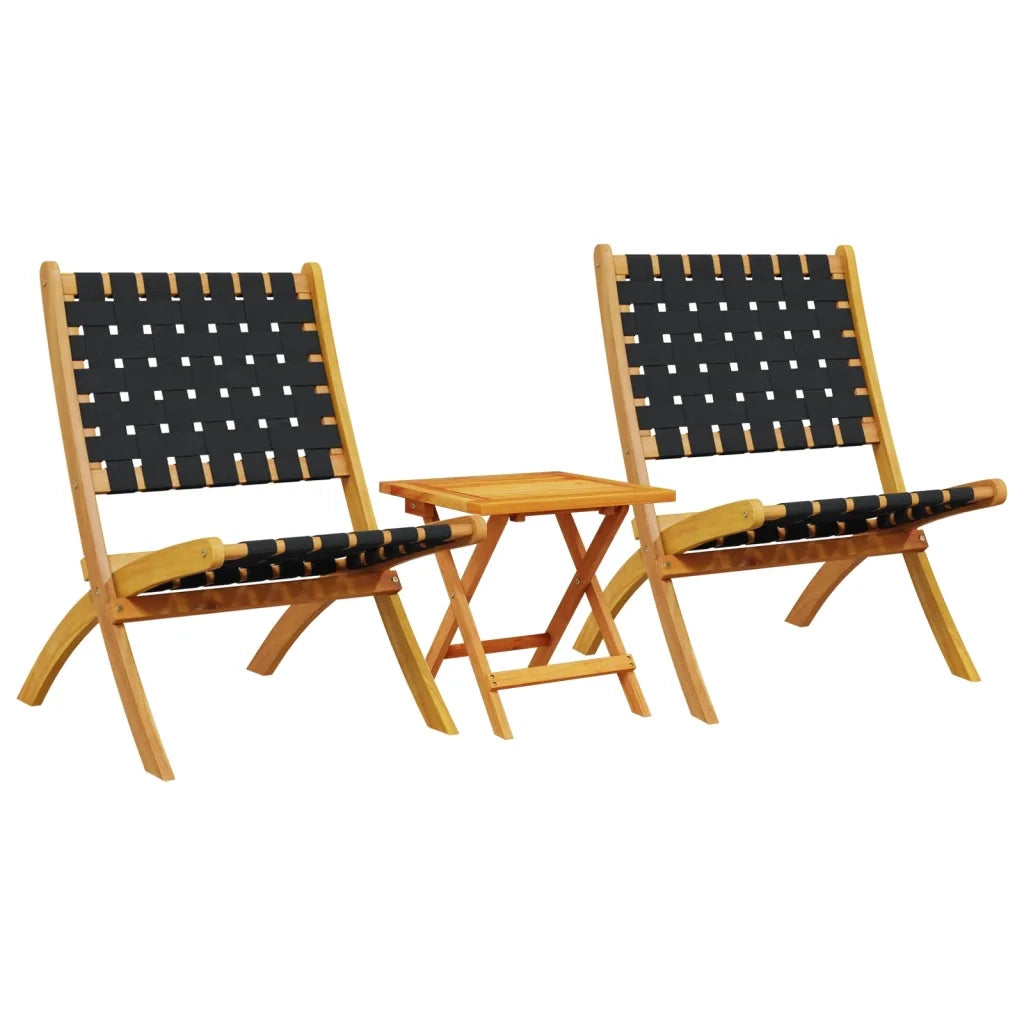 Sedie Pieghevoli Giardino 2 pz con Tavolino Nere Legno Massello 3214219