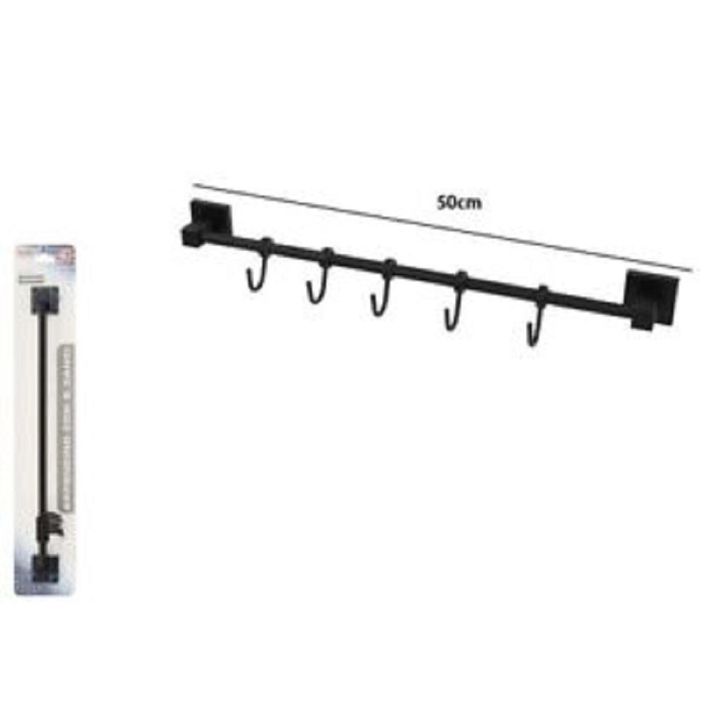 Trade Shop - Porta Asciugamani Maniglia Con 5 Ganci Moderno Fissaggio A Parete Bagno Nero 79993 -