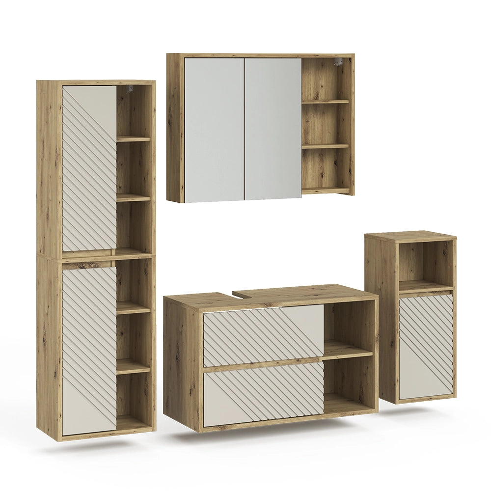 Set mobili bagno Viola Rovere artigianale 4 parti Vicco