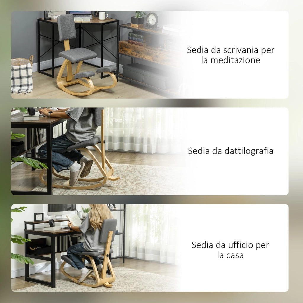 Sedia Inginocchiatoio in Tessuto e Legno ¨C Zephmum ¨C Grigio 51x84x93 cm