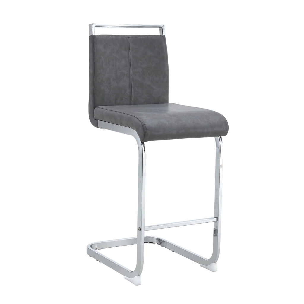 Sgabello da bar in PU con supporto per i piedi e struttura stabile in metallo grigio scuro e argento set da 2