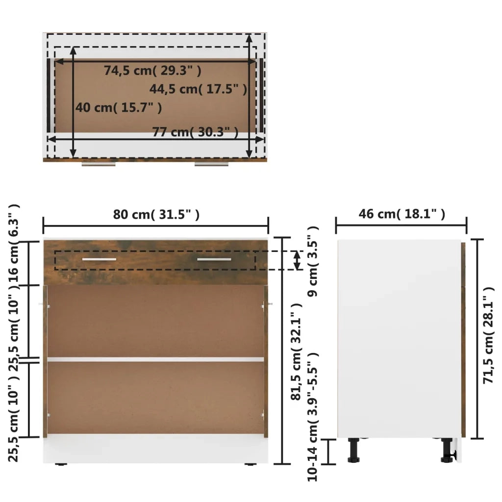 Pensile da cucina | Mobile con Cassetto ¡°Lyon¡± Rovere Fumo 80x46x81,5 cm