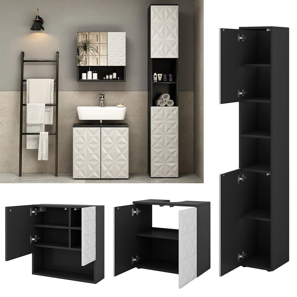 Vicco Set di mobili da bagno Nero 3 parti, con colonna