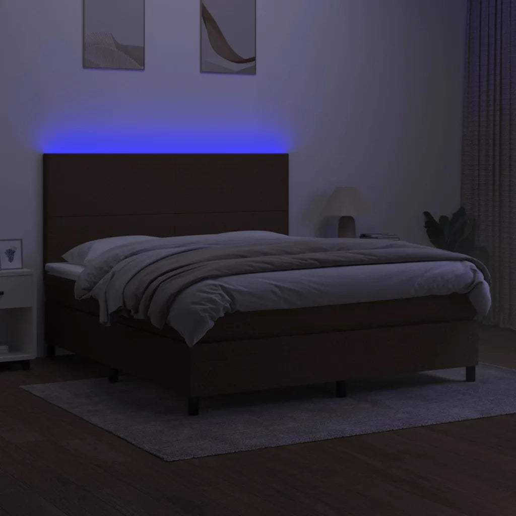 Letto a Molle Materasso e LED Marrone Scuro 160x200 cm Tessuto 3134728
