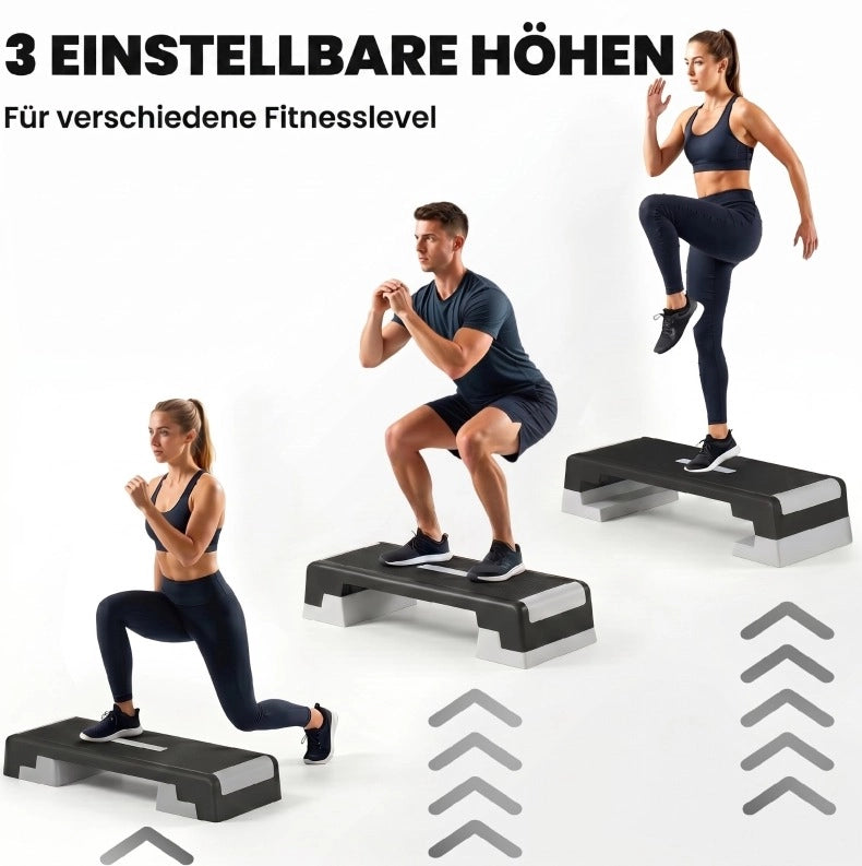 Step aerobico regolabile a 3 altezze in polipropilene nero