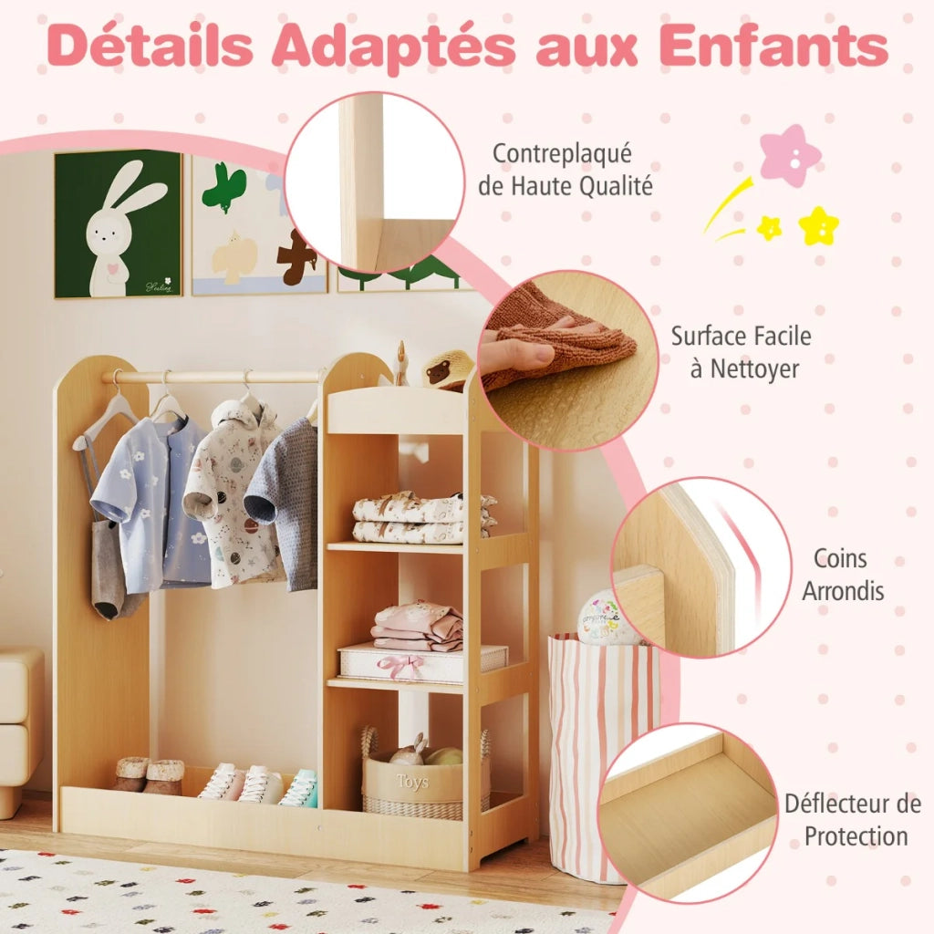 Mobile contenitore per bambini set da 1 con specchio e 4 ripiani 93,5 x 38 x 100 cm design accogliente MDF in legno naturale 20_0019095