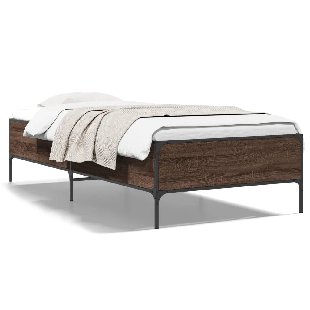 Giroletto-Struttura Letto Rovere Marrone 100x200 cm Legno Multistrato e Metallo 802134