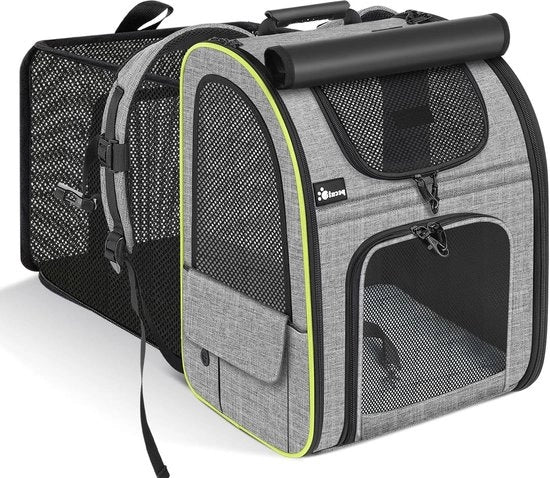 Zak per animale da trasporto espandibile - Borsa trasportabile e respirante per animali domestici con tenda e schienale retrattile - Maggiore spazio per il trasporto di cuccioli e gatti.