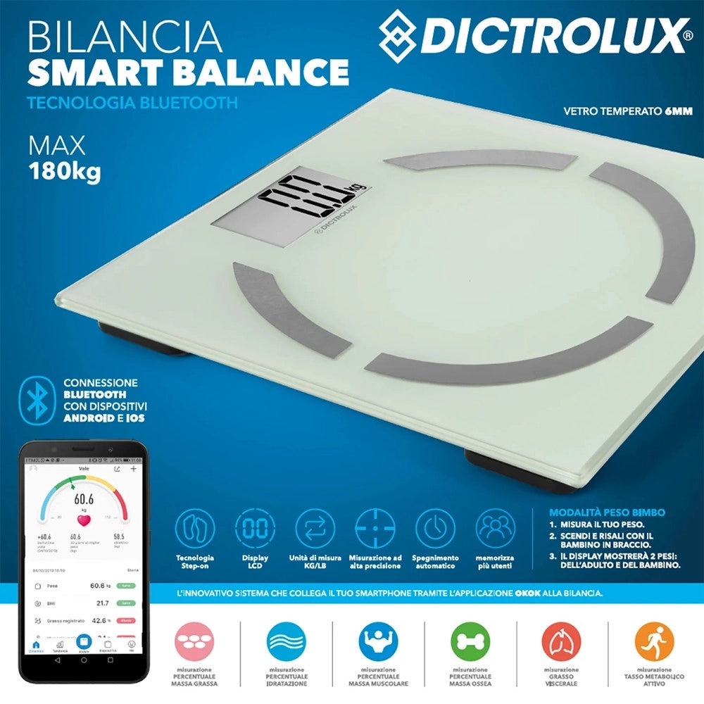 Trade Shop - Bilancia Pesapersone Intelligente Digitale Connessione Bluetooth Android Ios App Max 180kg -