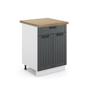 Mobiletto base per cucina Fame-Line Antracite rustico/Bianco 60 cm con cassetto, PL Rovere Vicco