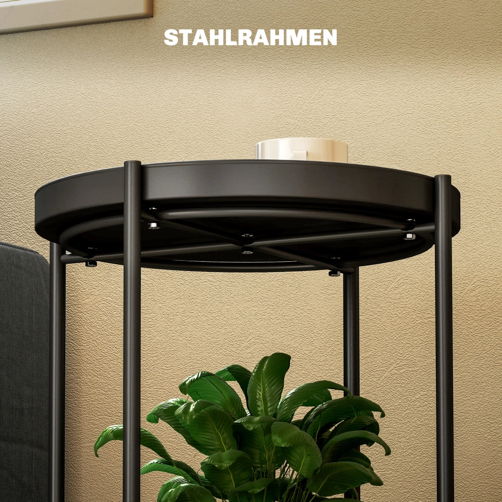 TAVOLINO ROTONDO 44x44x56 cm in acciaio nero con 2 ripiani