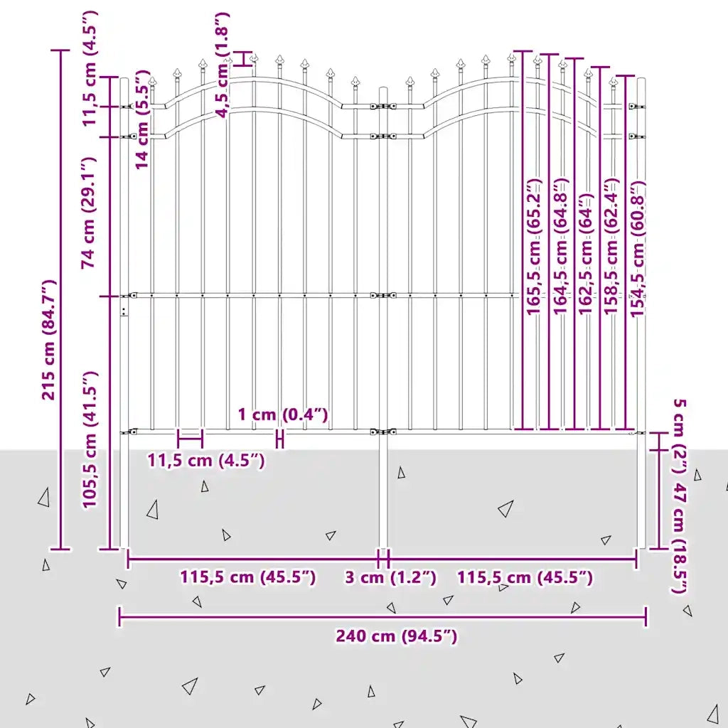 Recinzione da Giardino Woerden con Punta a Lancia Nera 240x175 cm in Acciaio 151083