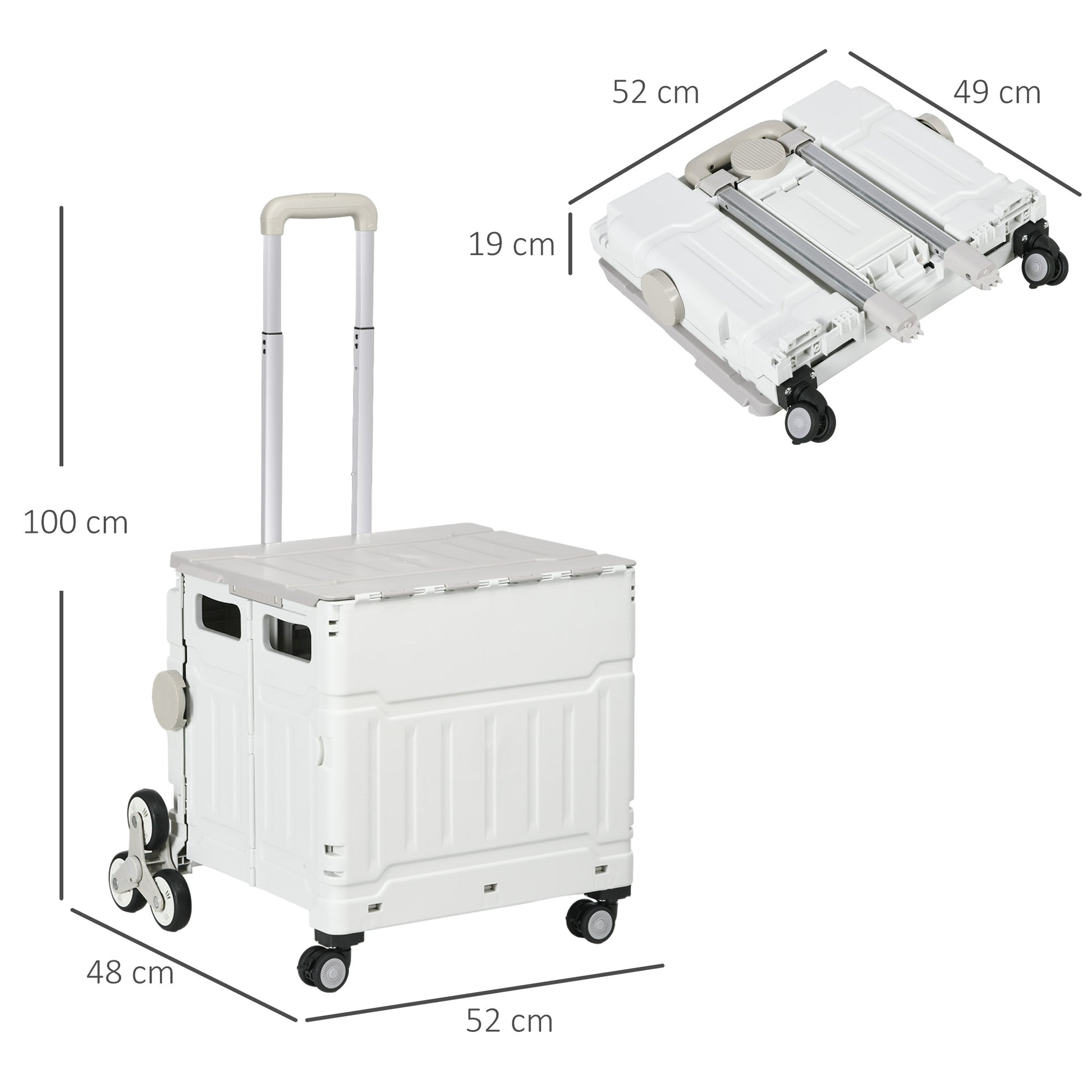 Carrello per Spesa Pieghevole con RuoteSaliscale in Alluminio Bianco