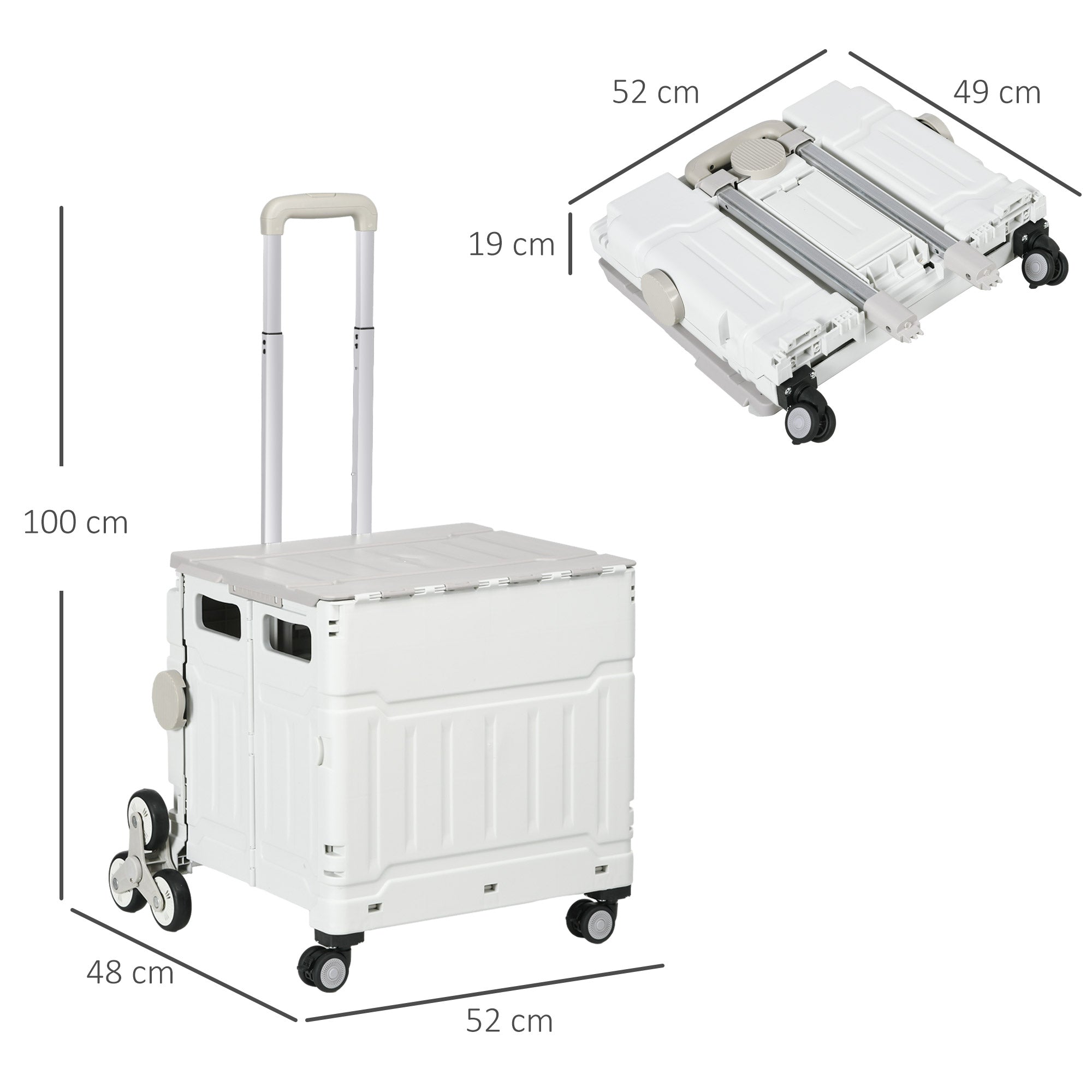 Carrello per Spesa Pieghevole con RuoteSaliscale in Alluminio Bianco
