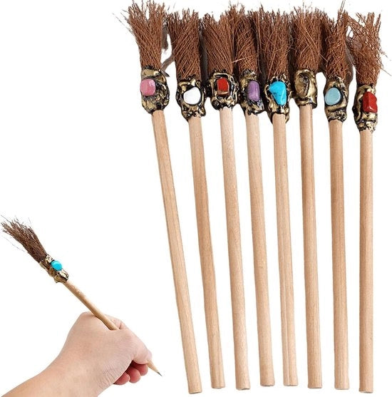 Potloden colorate a cristalli - 7 pezzi - Scopa streghe - Legno naturale - Multifunzionale - Festa magica - Decorazione regalo.