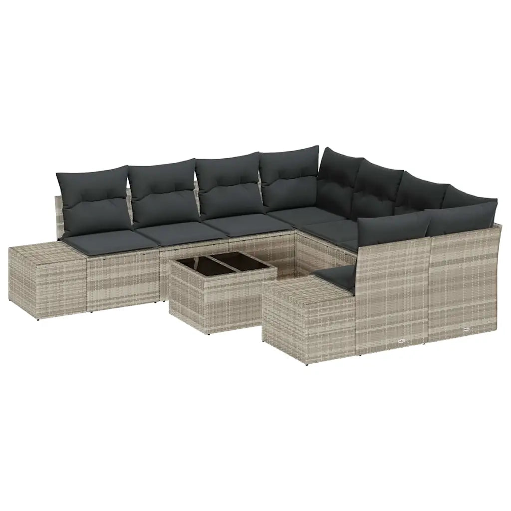 Set Divano da Giardino 9 pcs Grigio chiaro polyrattan