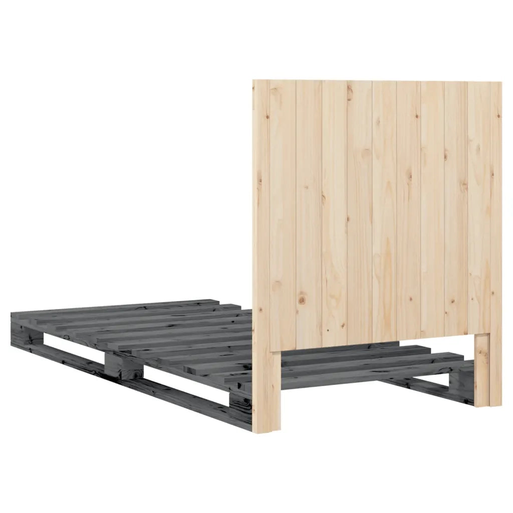 Giroletto con Testiera-Struttura Letto con testiera Grigio 90x200 cm Legno Massello di Pino 404956