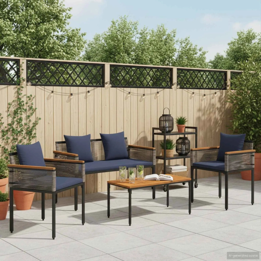 Set di Mobili da Esterno Grigio e Blu Navy polyrattan