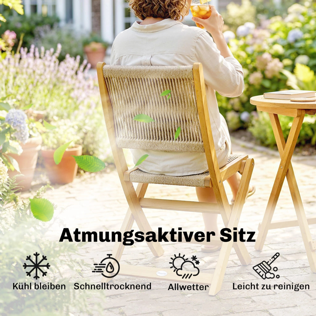 Set Giardino Polyrattan Legno Pieghevole ¨C zephmum ¨C 3 Pezzi con Tavolo e 2 Sedie