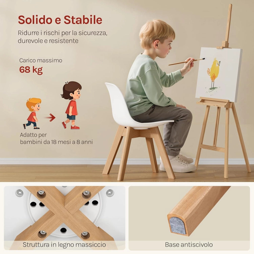 Sedia Bambini Sediolina da Tavolo Piccola Poltroncina Bimbi per Cameretta Plastica e PU Bianco