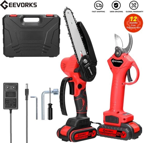 Snoeischaar elettrico 2 in 1 Mini cesoie - cesoio per fiori, cesoio per rami, cesoio per foglie elettrico - 2 batterie con carica batterie inclusa - con scatola di conservazione attrezzi da giardino