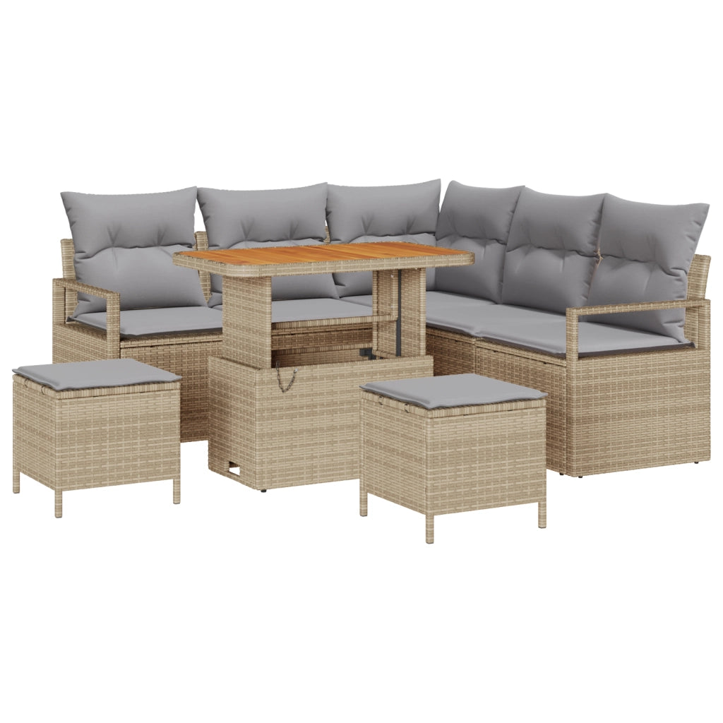 Set Divano Giardino con 8 Pezzi e Cuscini Beige in Rattan e Acacia