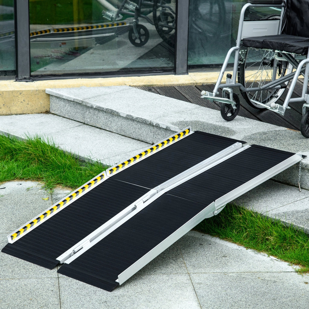 Rampa per Sedia a Rotelle Pieghevole e Antiscivolo in Alluminio, 152x73cm, Capacit¨¤ 272kg