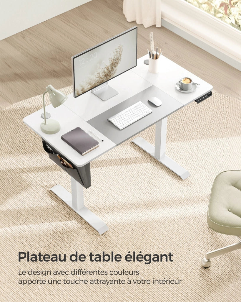 Scrivania elettrica sit-stand 60 x 120 x (72-120) cm tavolo regolabile in altezza con funzione memory 4 impostazioni di altezza tasca portaoggetti struttura in acciaio piano del tavolo bianco spesso 12_0004548