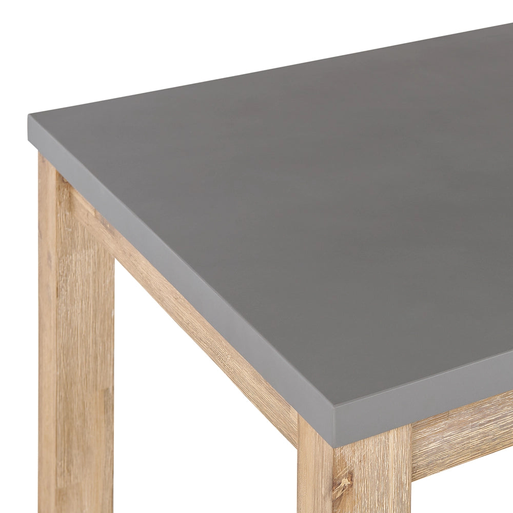 Set da pranzo all'aperto Fibra di cemento grigio Cemento chiaro Legno di acacia Tavolo a 8 posti 2 panche 2 sgabelli industriale moderno