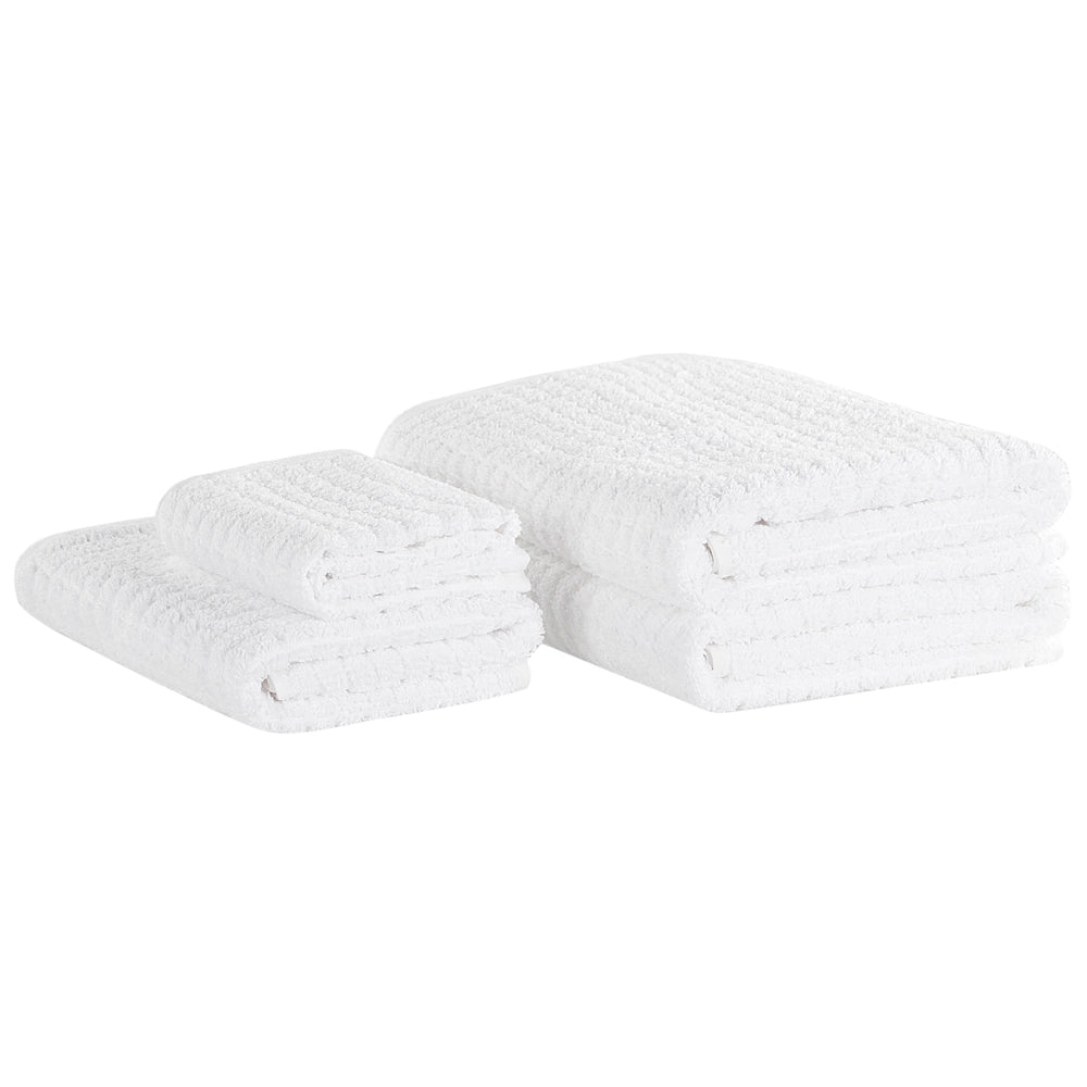 Set di 4 asciugamani da bagno e telo da bagno per ospiti in cotone bianco a bassa torsione
