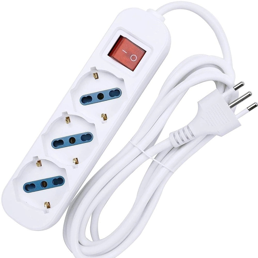 Trade Shop - Multipresa Shuko Bipasso 10 E 16 Amp 3 Posti Ciabatta Elettrica Con Interruttore -