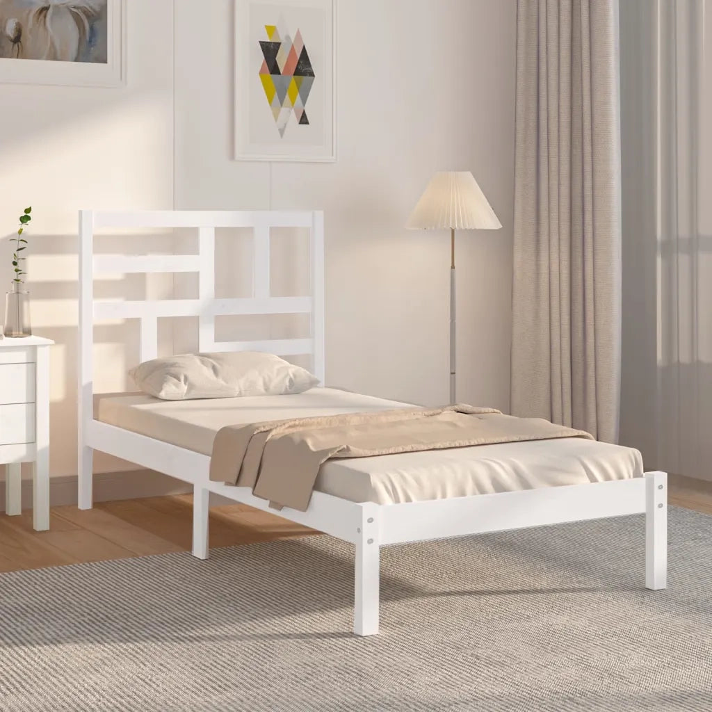 Letto singolo | Letto per adulti | Giroletto Bianco in Legno Massello 75x190 cm Small Single