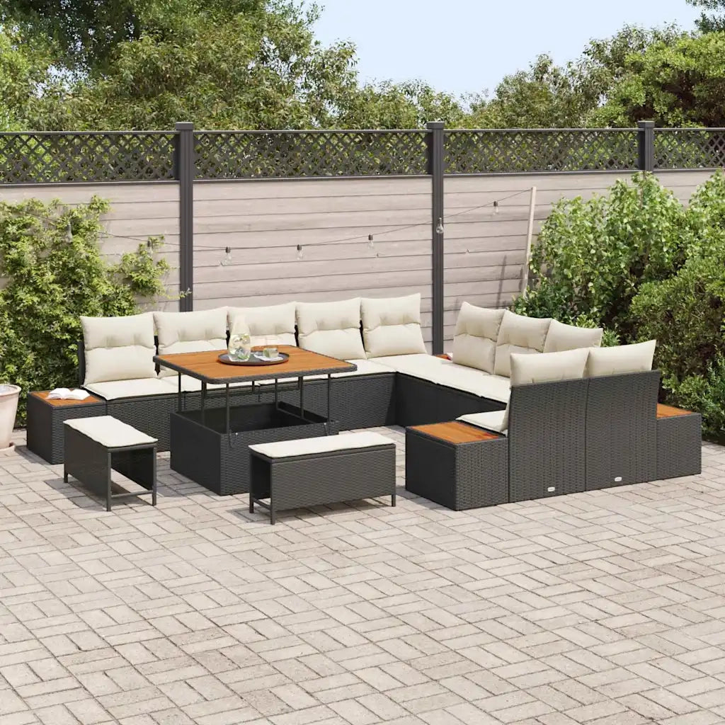 Set Divano da Giardino 13 pcs Nero polyrattan