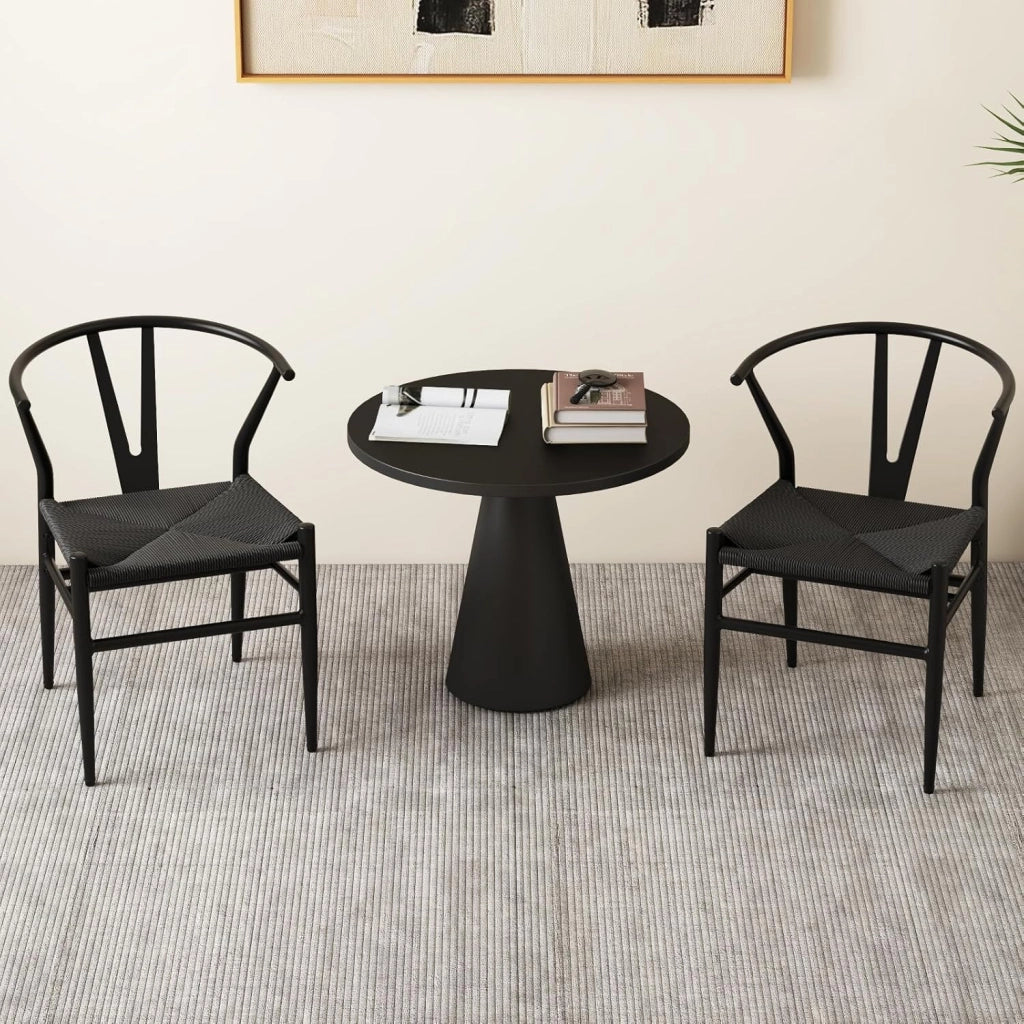 Set di 2 sedie da pranzo impilabili, da cucina, da soggiorno, con schienale e ampia seduta in rattan, portata 150 kg, con gambe in metallo, set di sedie 54 x 59 x 73 cm