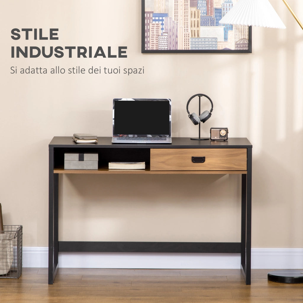 Scrivania Industriale con Cassetto ¨C Zephmum ¨C 110x50x76cm Noce Nero