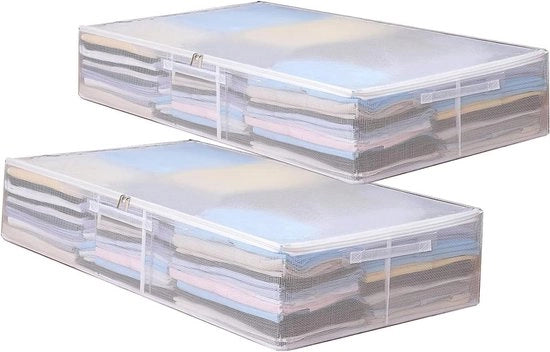 Set di 2 Tasche di Stoccaggio Transparenti - Scatole di Stoccaggio - Organizzatore Opvollibile per sotto il Letto con Maniglia Rafforzata - per Abbigliamento, Coperte, Scarpe e Cuscini di Letto