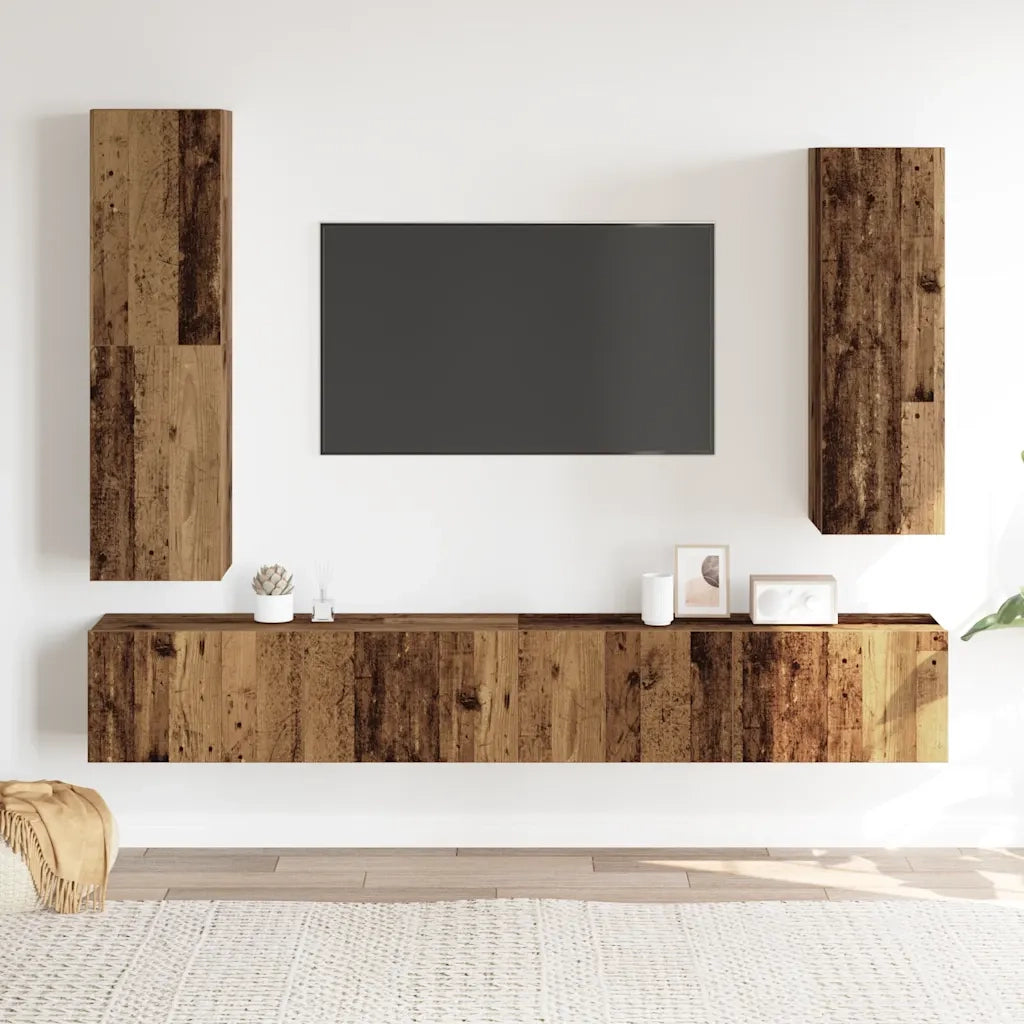 Set Mobile TV 4 pz | Armadietto TV | Mobile Porta TV Montato a Parete Legno Antico in Truciolato