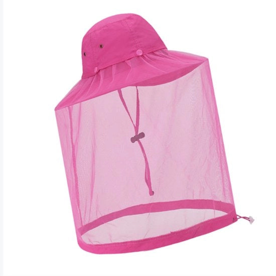 Cappello da sole con rete per insetti, cappello safari con chiusura per capelli - Rosso arancione