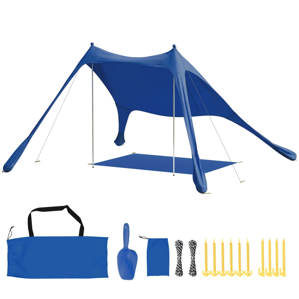 Tenda da Spiaggia per 2-4 Persone con Tappetino e Pala ¨C Zephmum ¨C Blu, Lycra e Alluminio, 200x208x200 cm