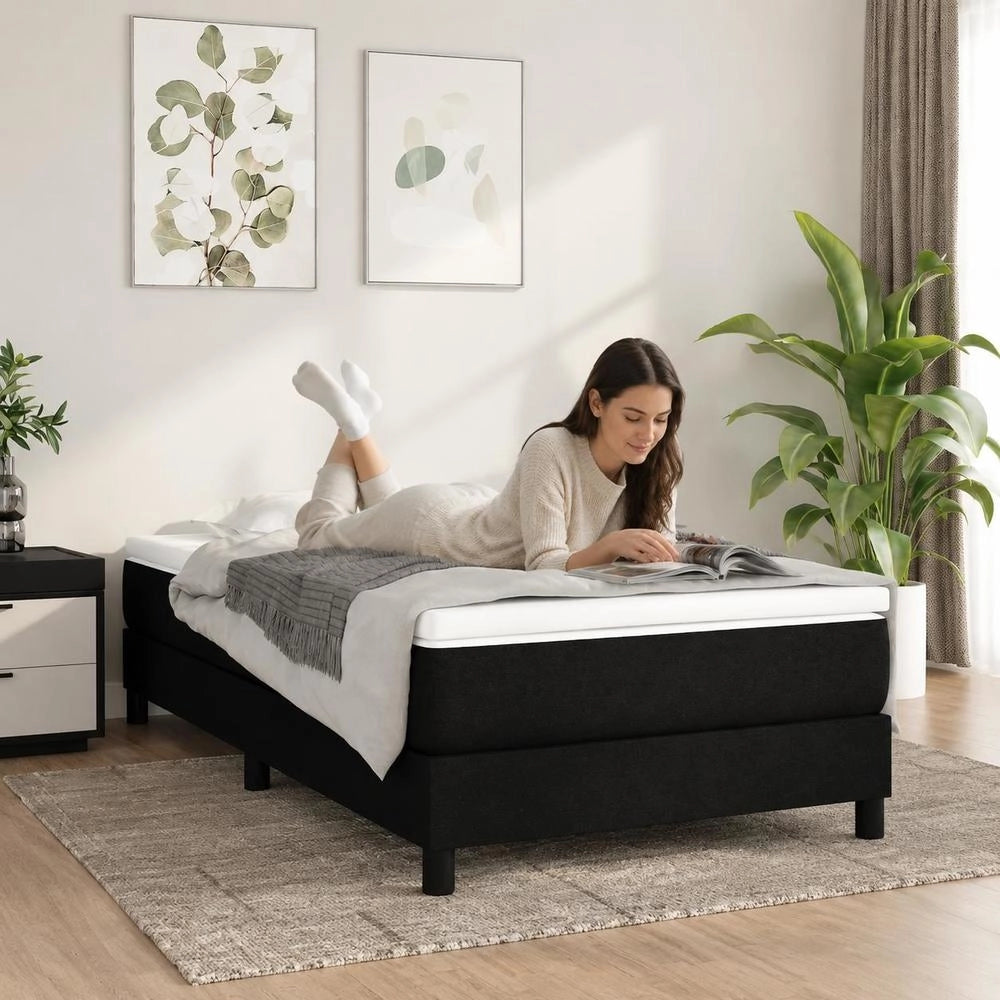 Box Spring Bed Frame, Black, 80x200 Cm, Fabric