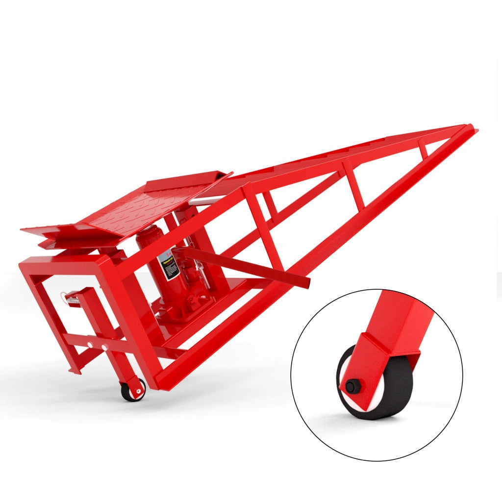 Set 2 Rampe di Sollevamento Idrauliche con Ruote 5T ¨C MINIMAL ¨C Altezza 23¨C36 cm, Rosse