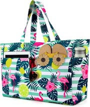 Borsa da spiaggia grande e impermeabile con chiusura a zip - leggera e pieghevole con grande capacità - utilizzo multiuso per donne - ideale per piscina e shopping