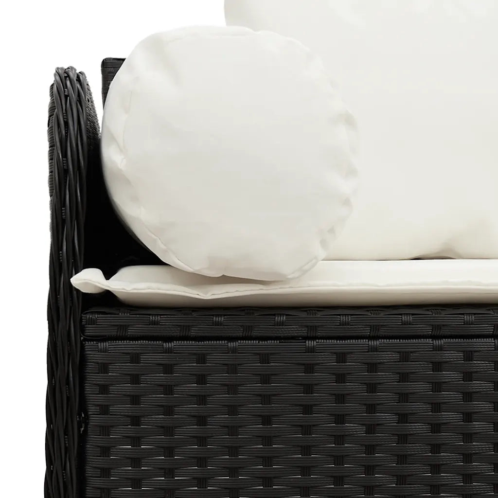 Divano da Giardino a 3 Posti con Cuscini Nero in Polyrattan