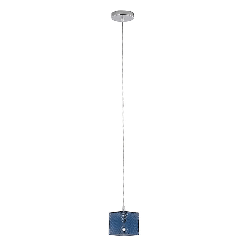 Talisker Sospensione Quadrata in Vetro Blu E14 IP20 - Lampadario a Luce Diretta in Vetro Lavorato a Mano per Interni - Rossini Group