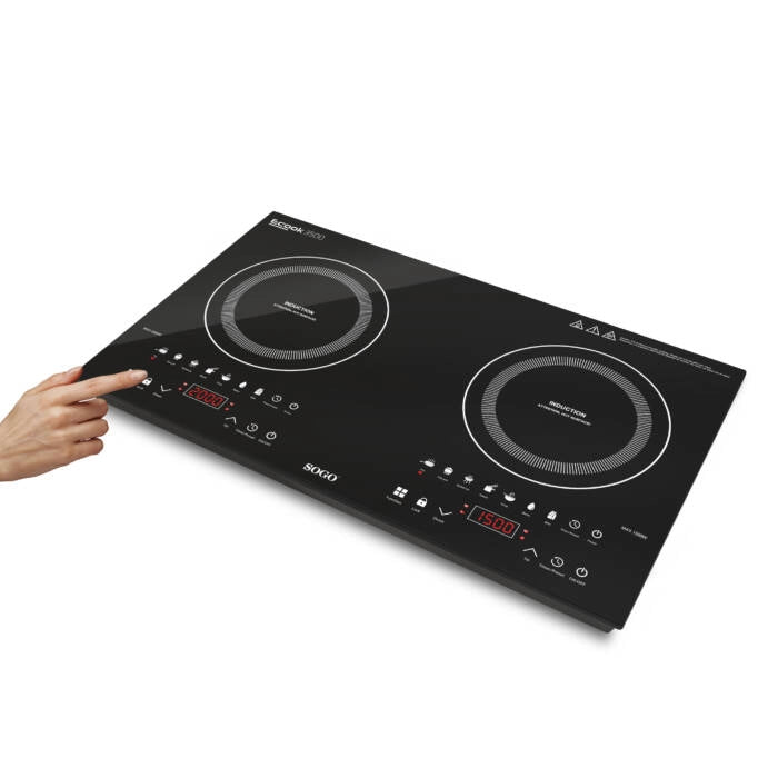 Piano cottura a induzione doppio 3500W con 2 zone, controllo touch e 7 programmi, temperatura 60-300°C per cucina - Sogo