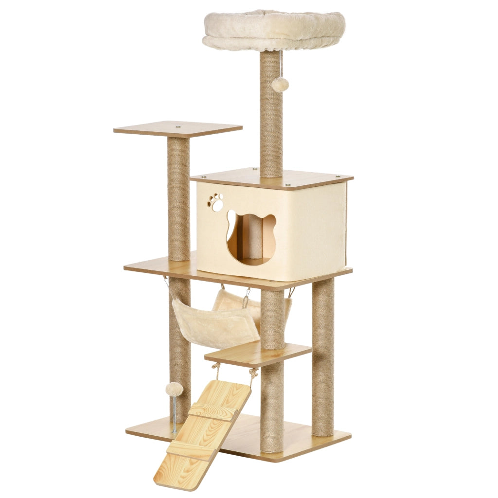 Albero tiragraffi per gatti con piattaforme, cuccia, letto, amaca e scala ¨C zephmum ¨C 60x40x130cm giallo